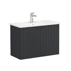 Vitra Root Groove 69223 Lavabo Dolabı, Kapaklı, 80 Cm, Dar, Mat Grafit, Köşeli Lavabolu